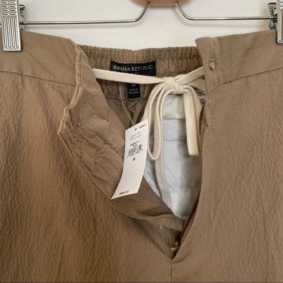 Banana Republic Slim Fit Mid Rise Drawstring Pants Khaki Texture Button … - Picture 8 of 13